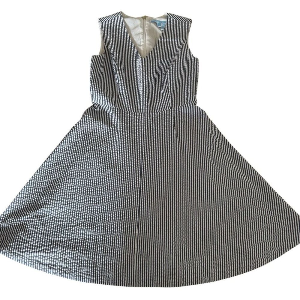 Draper James Seersucker Dress | Blue White Stripe Fit Flare | Size 0